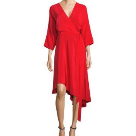 Asymmetric Silk-satin Wrap Dress In Poppy
